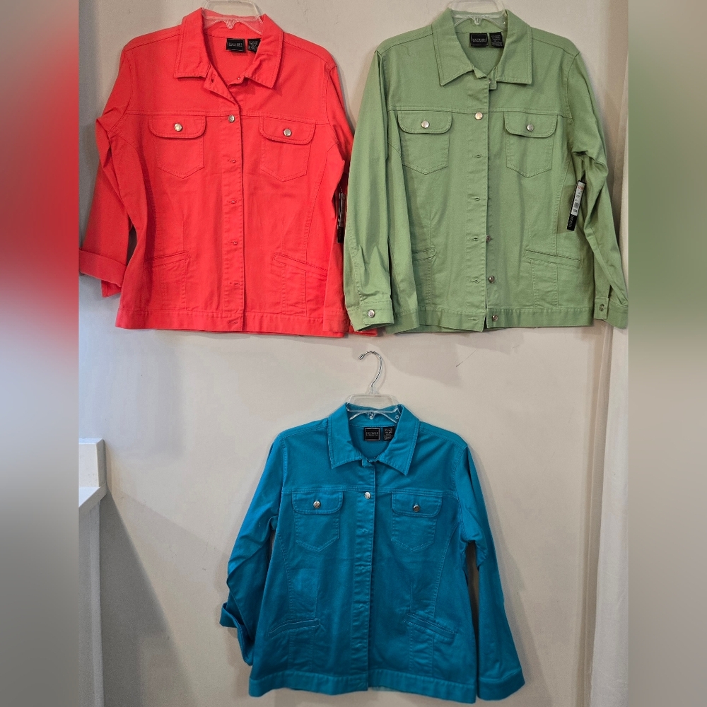 Trio Of Vibrant Colored Denim Jackets For Women.  Brand New With Tags.